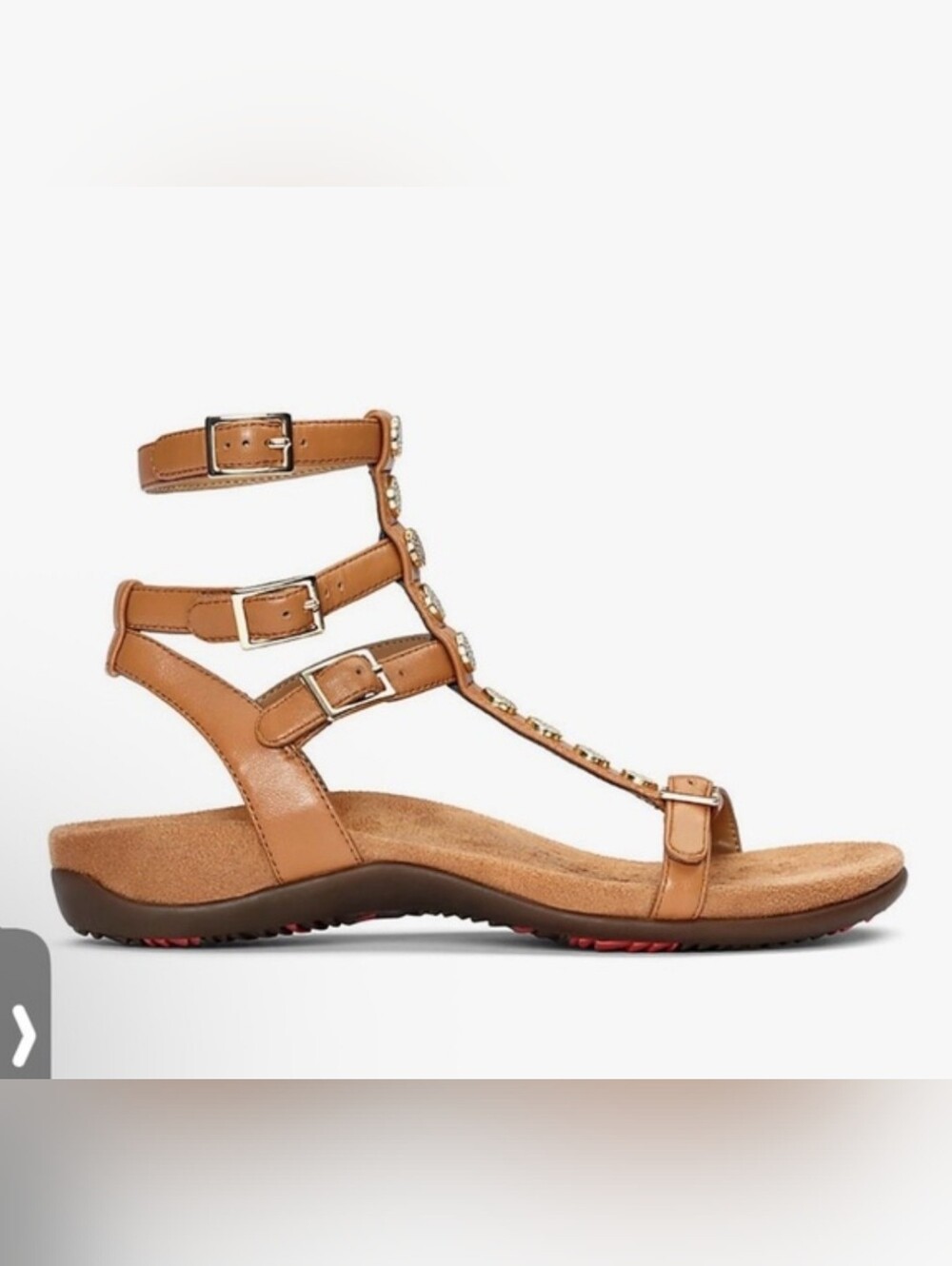 Vionic Gladiator Strappy Sandals Brown Tan Cognac Arch Support Orthotic Sandals